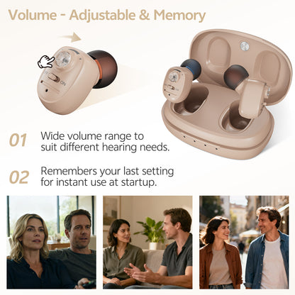 Delmicure VHP-1607 Personal Sound Device with Portable Charging Case – Binaural (Beige)