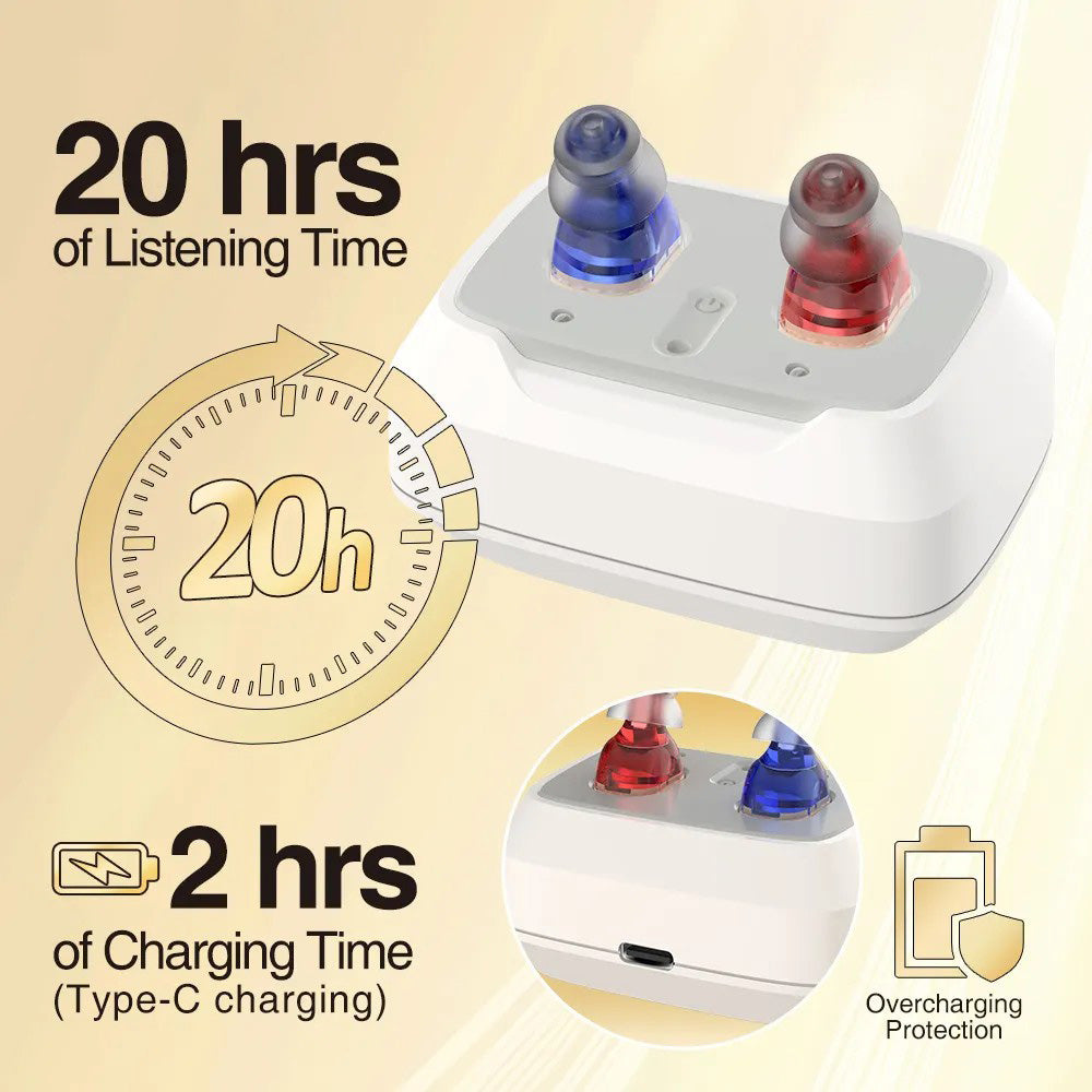 Delmicure VHP-1631 Hearing Aids, Rechargeable Hearing Amplifiers with Charging Dock, Binaural_Beige_2
