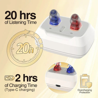 Delmicure VHP-1631 Hearing Aids, Rechargeable Hearing Amplifiers with Charging Dock, Binaural_Beige_2
