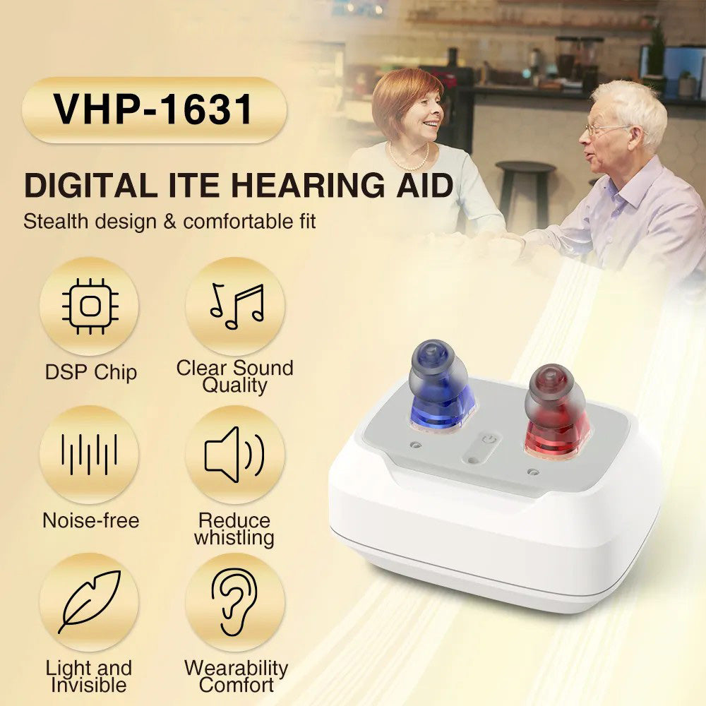 Delmicure VHP-1631 Hearing Aids, Rechargeable Hearing Amplifiers with Charging Dock, Binaural_Beige_3

