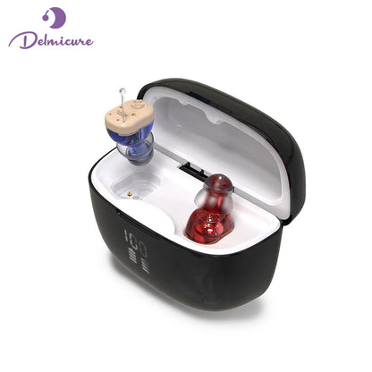 Delmicure VHP-1631 Hearing Aids, Rechargeable Hearing Amplifiers with Portable Charging Case, Binaural _Beige_1
