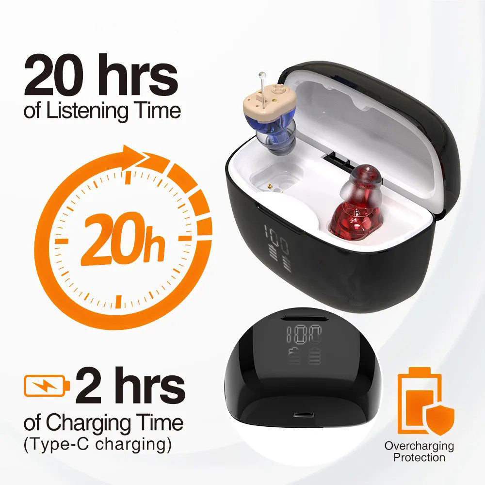 Delmicure VHP-1631 Hearing Aids, Rechargeable Hearing Amplifiers with Portable Charging Case, Binaural _Beige_2
