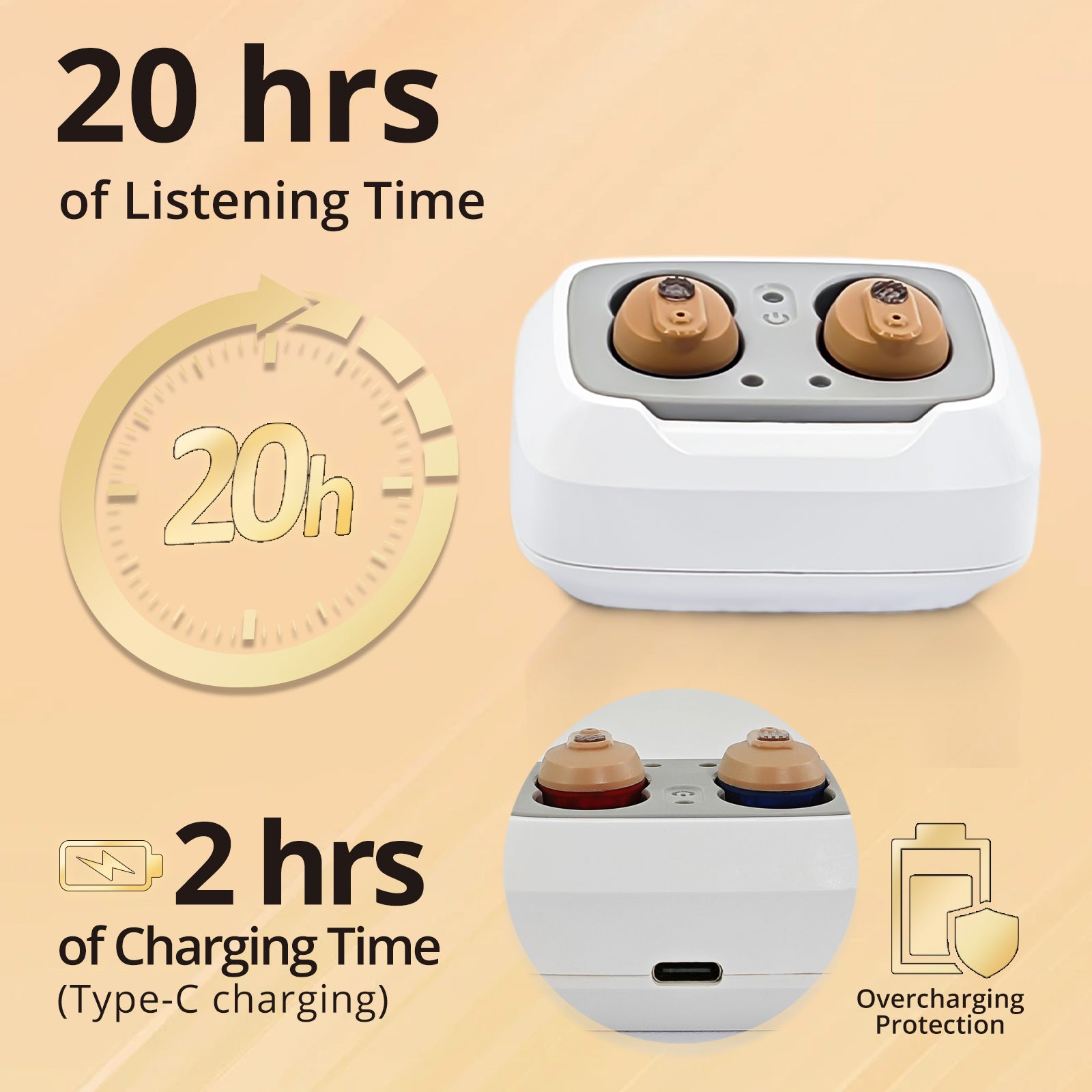 Delmicure VHP-1633 Hearing Aids, Rechargeable Hearing Amplifiers with Charging Dock, Binaural (Beige)_2
