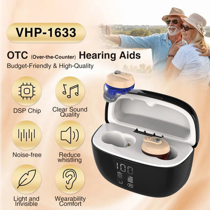 Delmicure VHP-1633 Hearing Aids, Rechargeable Hearing Amplifiers with Portable Charging Case, Binaural (Beige)_3
