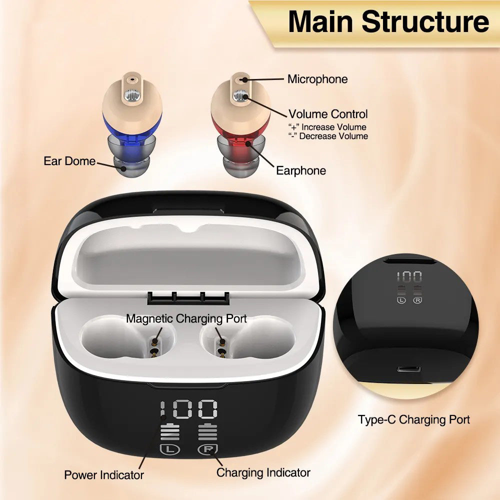 Delmicure VHP-1633 Hearing Aids, Rechargeable Hearing Amplifiers with Portable Charging Case, Binaural (Beige)_4
