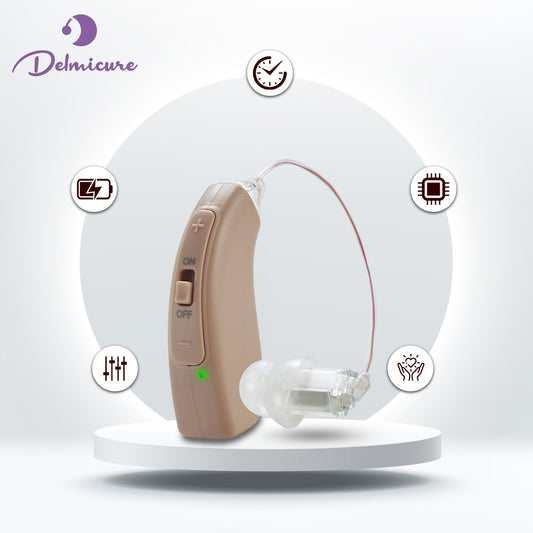Delmicure VHP-1704 Hearing Aid for Seniors – Digital Rechargeable Sound Device with Smart Volume Adjustment, Single(Beige)_1
