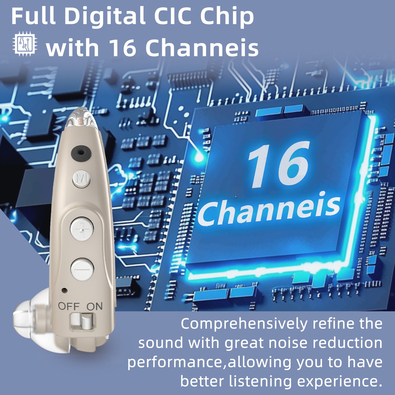 Delmicure VHP-1710 Digital Hearing Aids for Adults with 16 Channels & 4 Modes, Binaural _Gold_4
