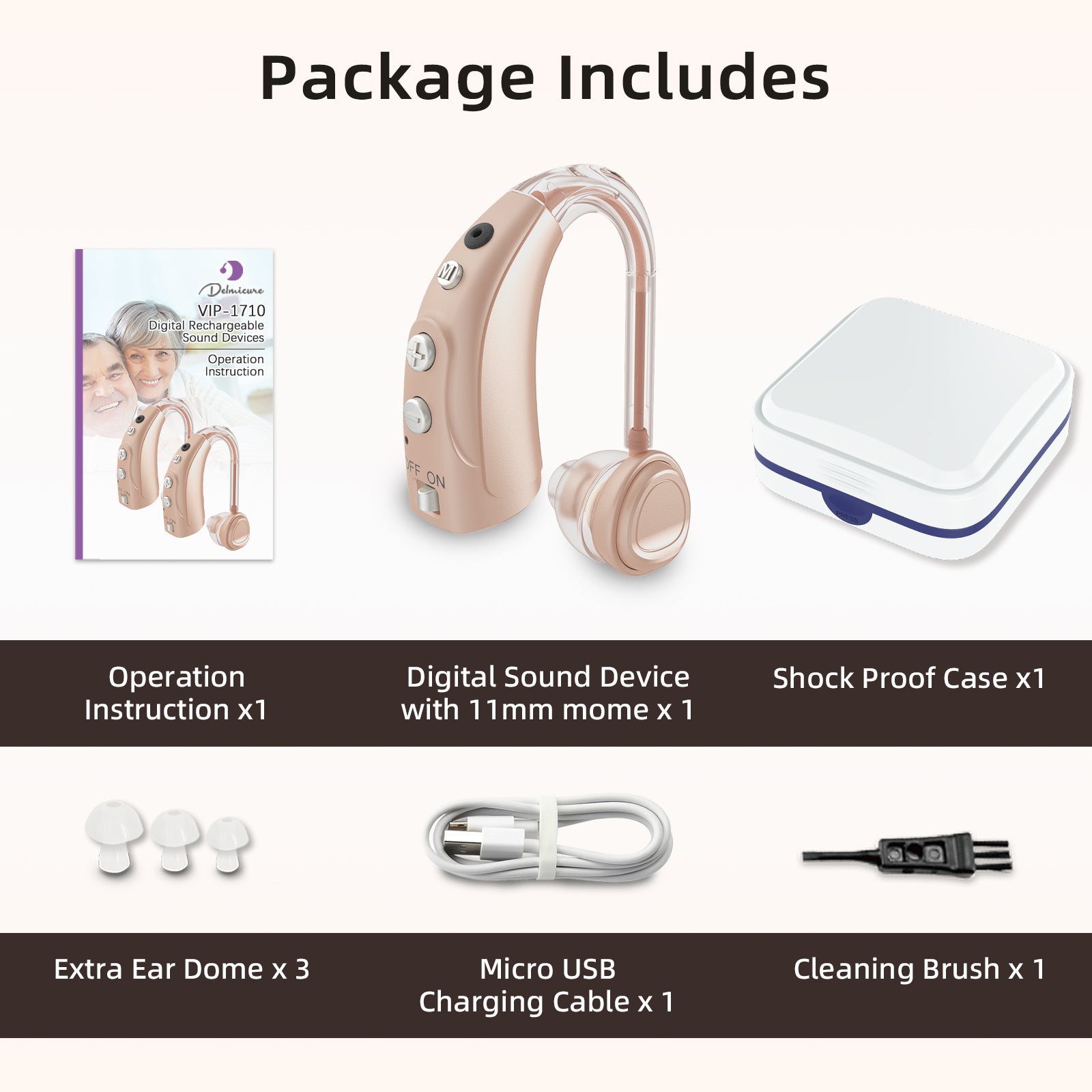 Delmicure VHP-1710 Digital Hearing Aids for Adults with 16 Channels & 4 Modes, for Hearing Loss, Single_Beige_6
