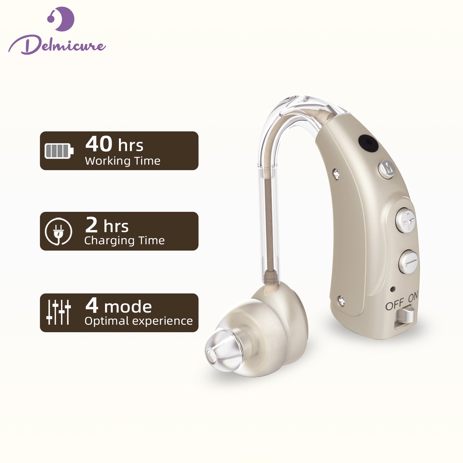 Delmicure VHP-1710 Digital Hearing Aids for Adults with 16 Channels & 4 Modes, for Hearing Loss, Single_Gold_1
