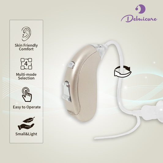 Delmicure VHP-702 Hearing Aid - Hearing Amplifier for Adults with Replaceable Battery, Single (Gold)