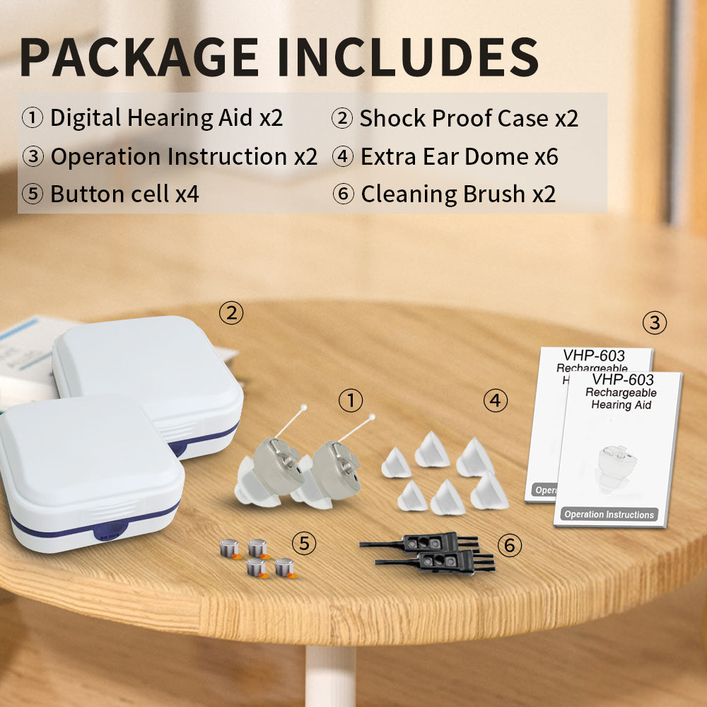 Delmicure VHP-603 Hearing Amplifiers for Seniors, ITE Hearing Aids with Replaceable Battery, Binaural (Gold)