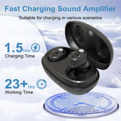 Delmicure VHP-1607 Hearing Aids, Rechargeable Hearing Amplifiers with Portable Charging Case, Binaural (Black)