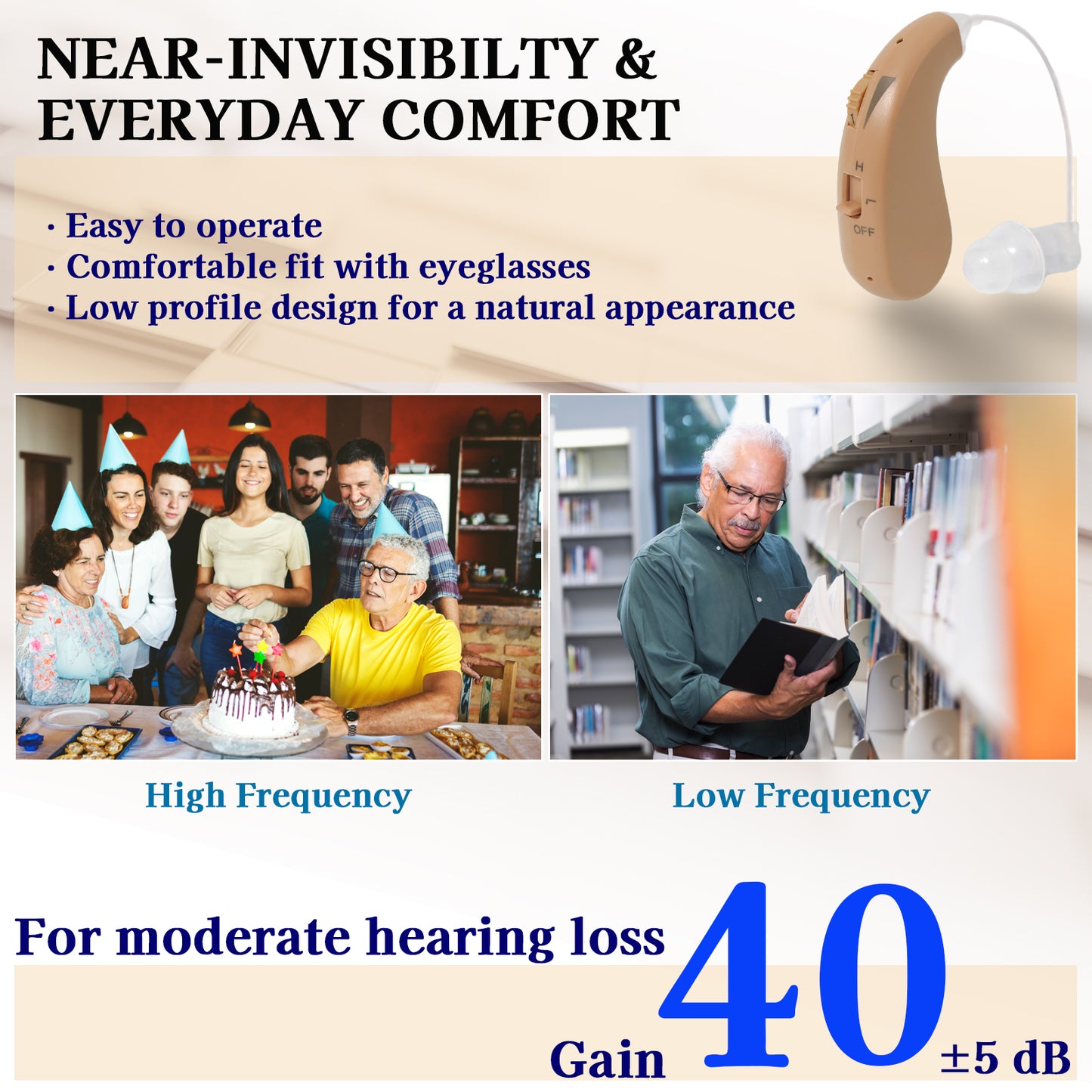 Delmicure VHP-1206 Hearing Aid for Seniors, Rechargeable Hearing Amplifier for Hearing Loss, Mini Speaker, Single (Beige)