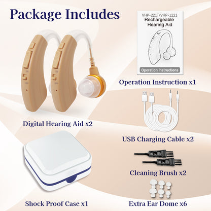 Delmicure VHP-1221 Hearing Aid for Seniors, Rechargeable Hearing Amplifier for Hearing Loss, Detachable Speaker, Single (Beige)