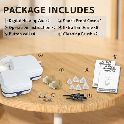 Delmicure VHP-603 Hearing Amplifiers for Seniors, ITE Hearing Aids with Replaceable Battery, Binaural (Beige)