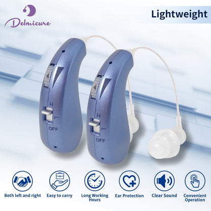 Delmicure VHP-1206 Hearing Aids for Seniors, Rechargeable Hearing Amplifiers for Hearing Loss, Binaural (Blue) - Mini Speaker