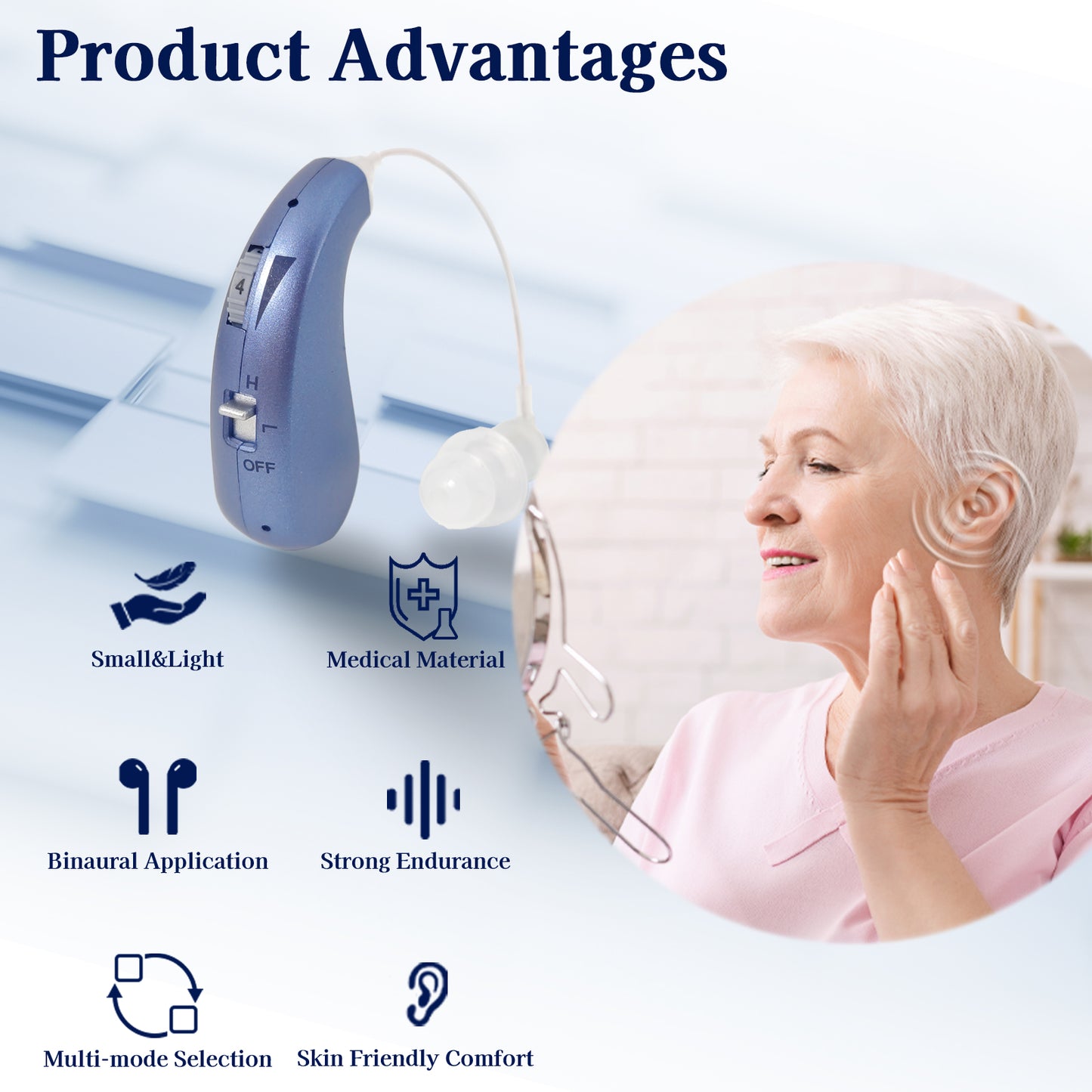 Delmicure VHP-1206 Hearing Aid for Seniors, Rechargeable Hearing Amplifier for Hearing Loss, Mini Speaker, Single (Blue)