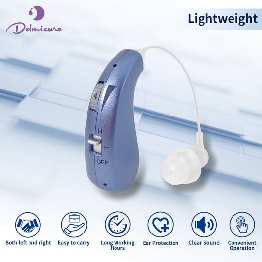 Delmicure VHP-1206 Hearing Aid for Seniors, Rechargeable Hearing Amplifier for Hearing Loss, Mini Speaker, Single (Blue)