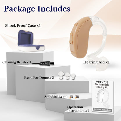 Delmicure VHP-703 Hearing Aid - Rechargeable Digital Hearing Amplifier for Adults, Beige