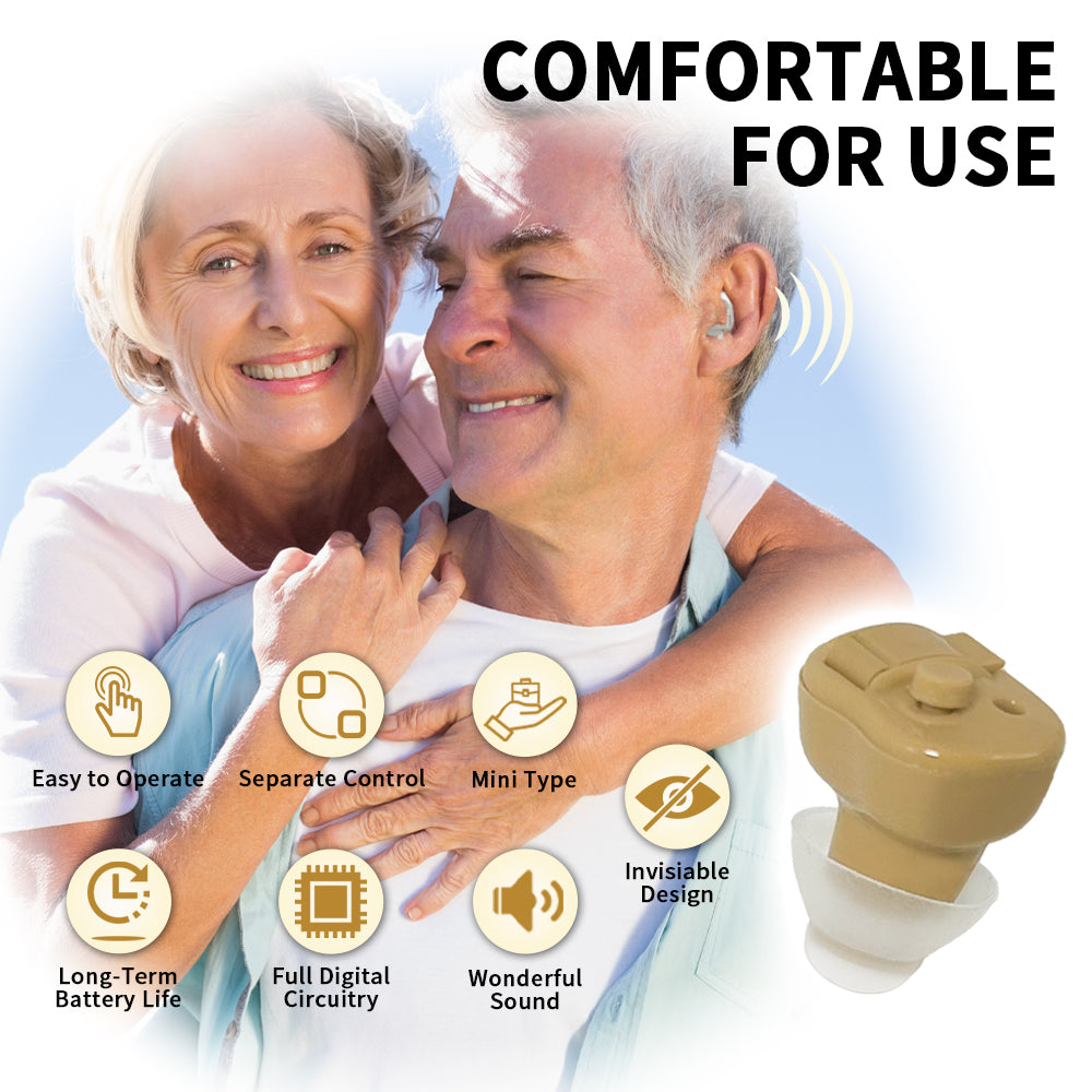 Delmicure VHP-603 Hearing Amplifiers for Seniors, ITE Hearing Aids with Replaceable Battery, Binaural (Beige)