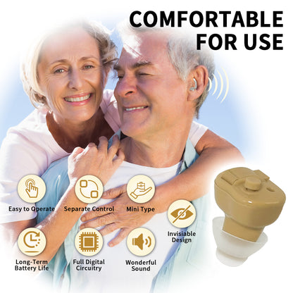 Delmicure VHP-603 Hearing Amplifiers for Seniors, ITE Hearing Aids with Replaceable Battery, Binaural (Beige)