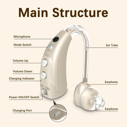 Delmicure VHP-1710 Digital Hearing Aids for Adults with 16 Channels & 4 Modes, for Hearing Loss, Single (Gold)