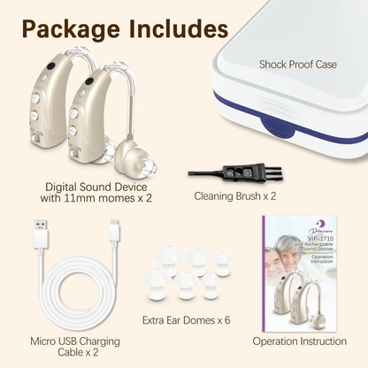 Delmicure VHP-1710 Digital Hearing Aids for Adults with 16 Channels & 4 Modes, for Hearing Loss, Binaural (Gold)