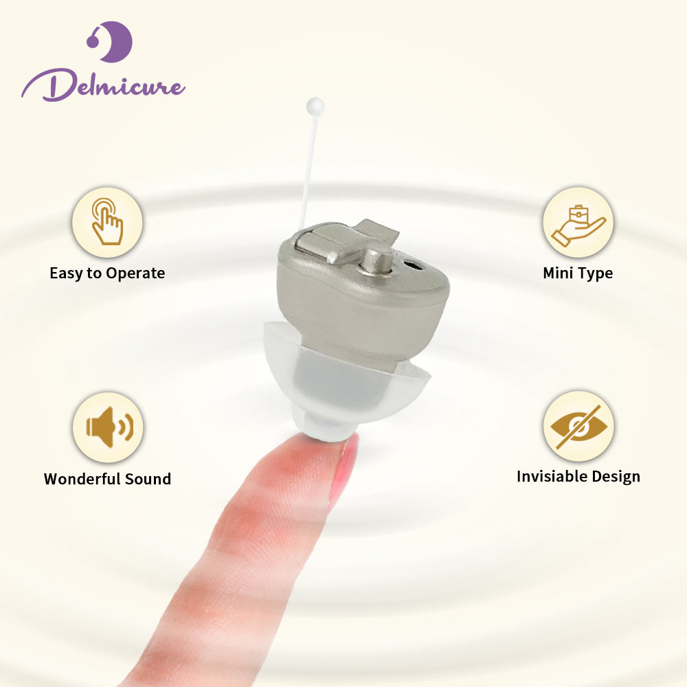 Delmicure VHP-603 Hearing Amplifier for Seniors, ITE Hearing Aid with Replaceable Battery, Single (Gold)