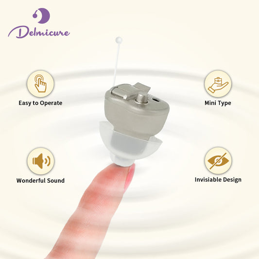 Delmicure VHP-603 Hearing Amplifier for Seniors, ITE Hearing Aid with Replaceable Battery, Single (Gold)