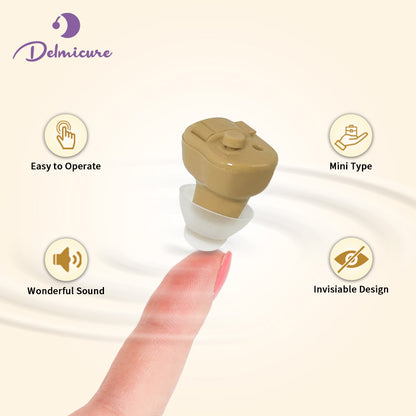 Delmicure VHP-603 Hearing Amplifier for Seniors, ITE Hearing Aid with Replaceable Battery, Single (Beige)