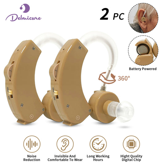 Delmicure HAP-20 Hearing Amplifiers for Seniors, Sound Amplifiers with Replaceable Battery, Binaural (Beige) - Classic