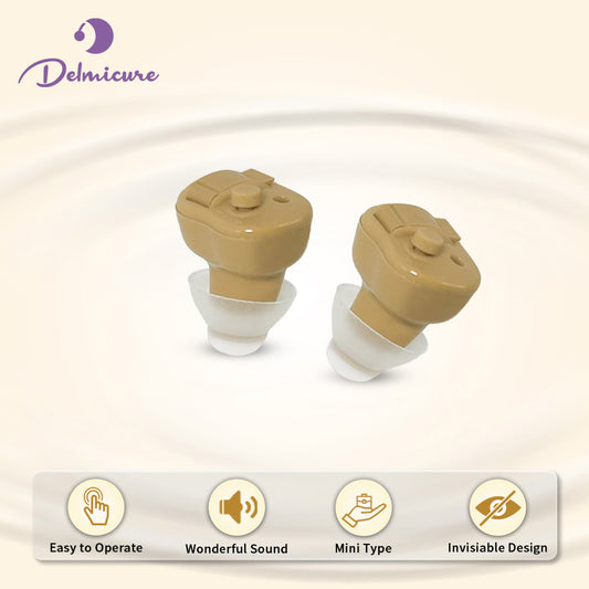 Delmicure VHP-603 Hearing Amplifiers for Seniors, ITE Hearing Aids with Replaceable Battery, Binaural (Beige)