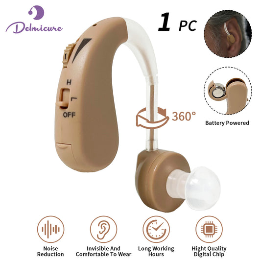 Delmicure HAP-20T Hearing Amplifier for Seniors, Sound Amplifier with Replaceable Battery, Single (Beige) - Upgrade