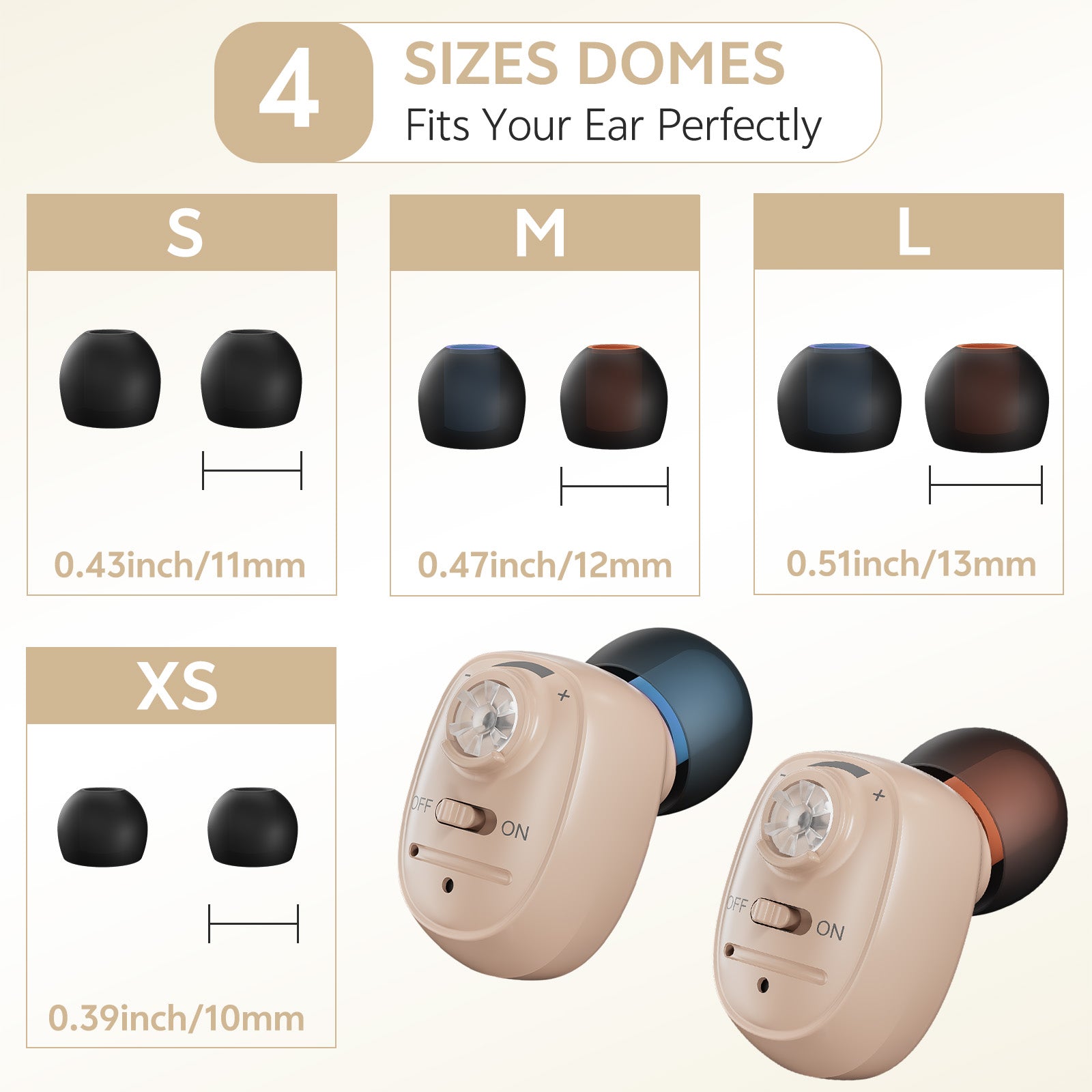 Dual-ear personal sound device white with multiple ear tip sizes