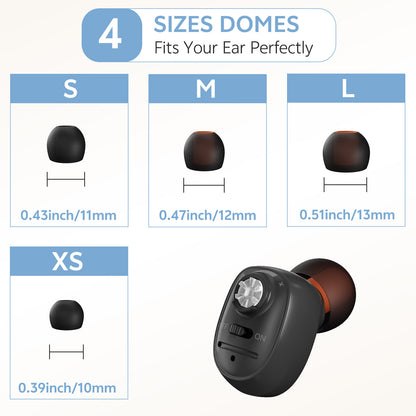 Single-ear hearing aid black with multiple ear tip sizes