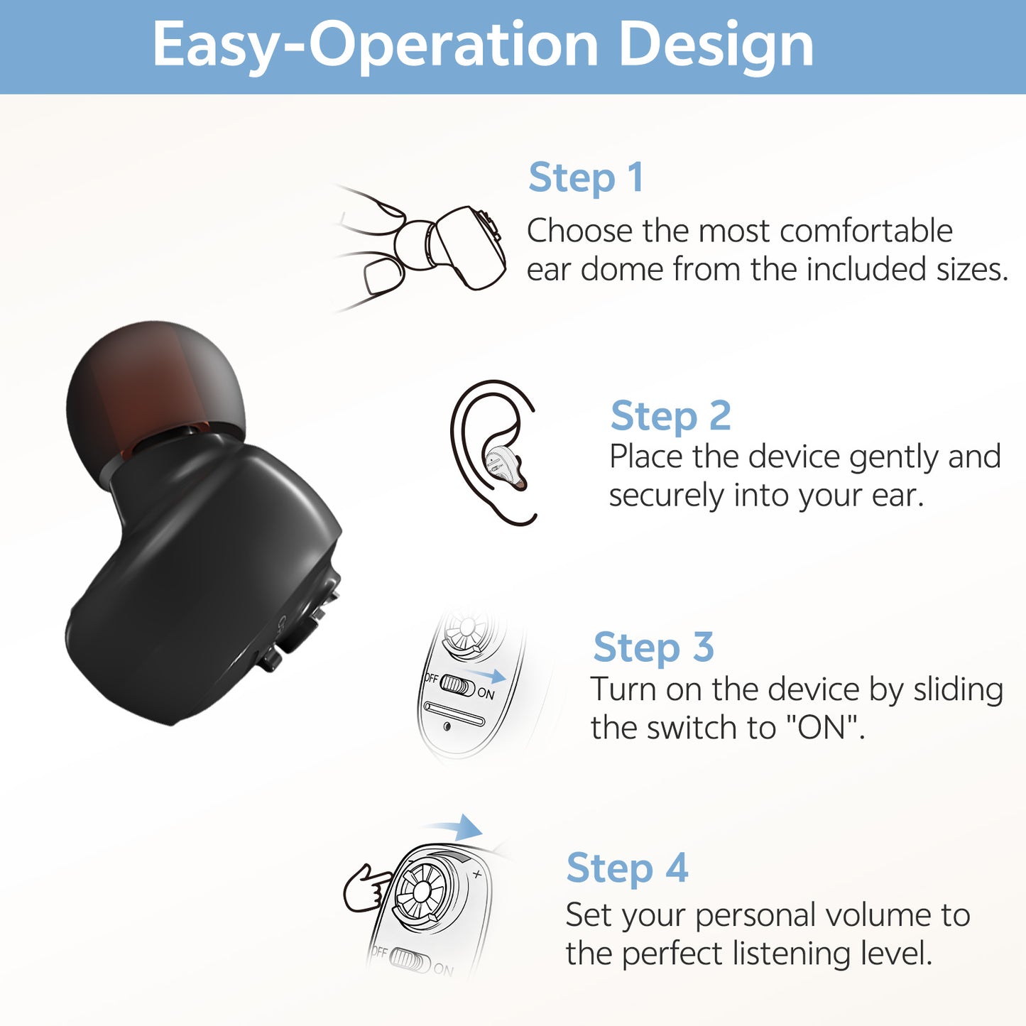 How to use single-ear hearing aid black step-by-step guide