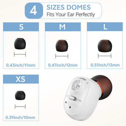 Single-ear hearing aid white with multiple ear tip sizes
