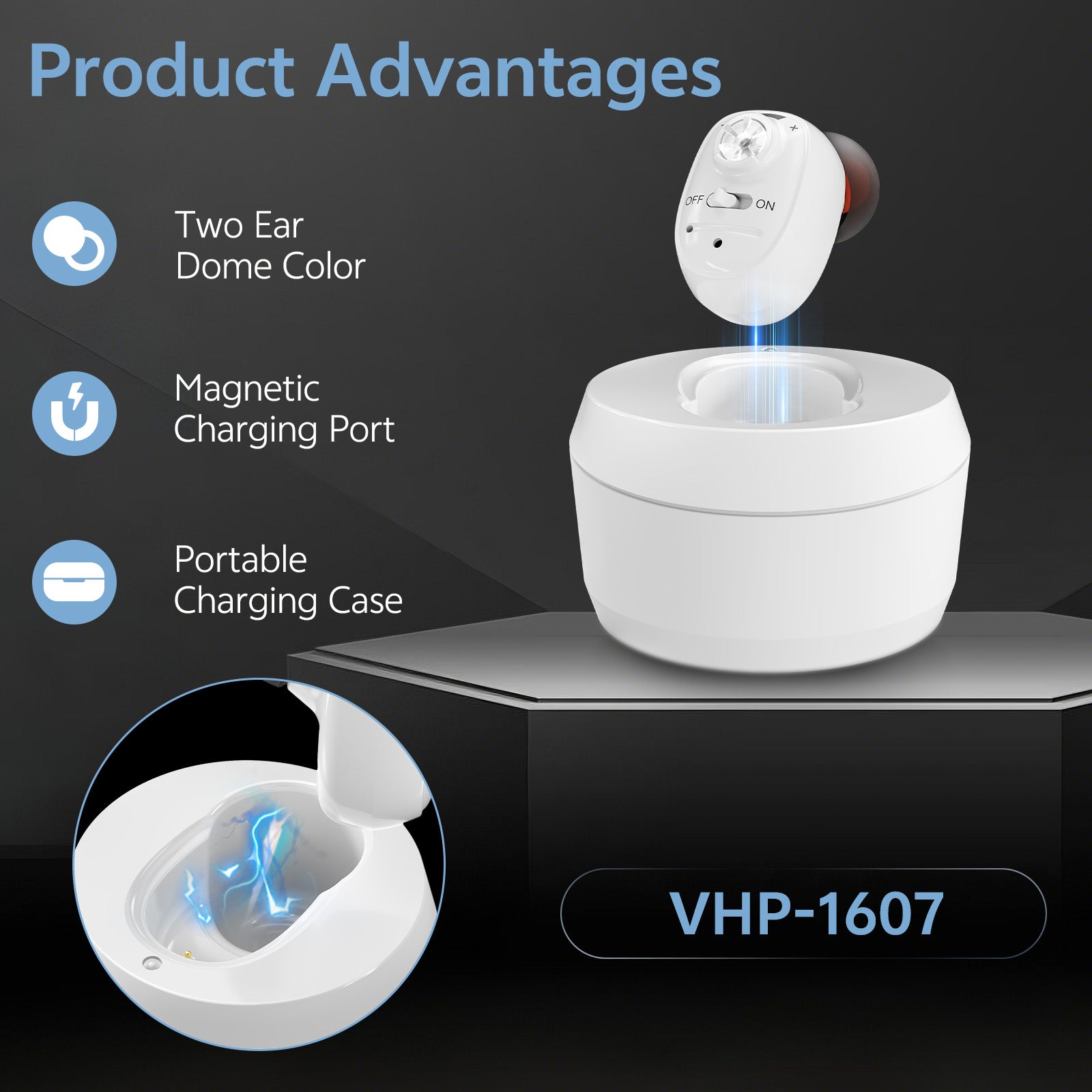 Key features of Delmicure VHP-1607 single-ear hearing aid white