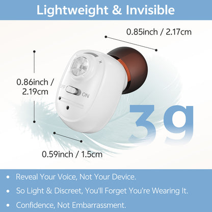 Delmicure VHP-1607 single-ear hearing aid white size and weight overview