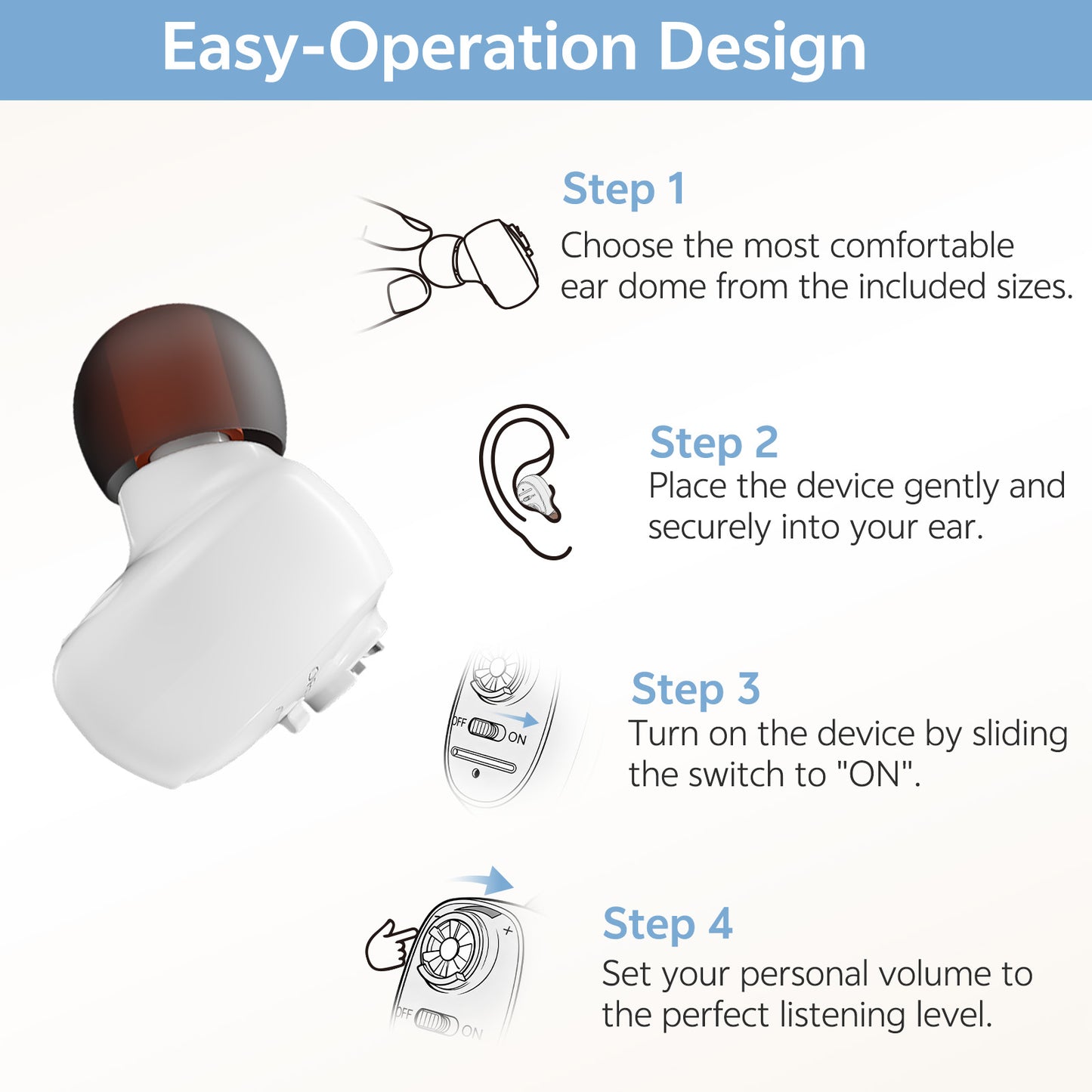 How to use single-ear hearing aid white step-by-step guide